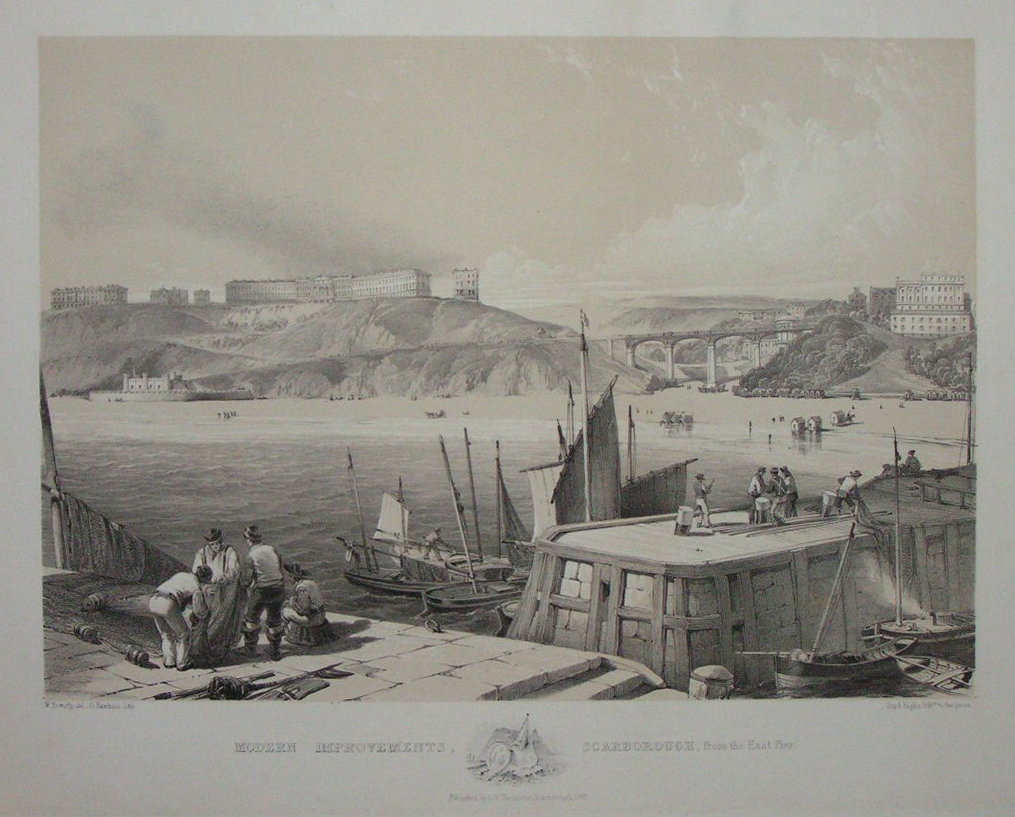 Lithograph - Modern Improvements Scarborough from the East Pier - Hawkins